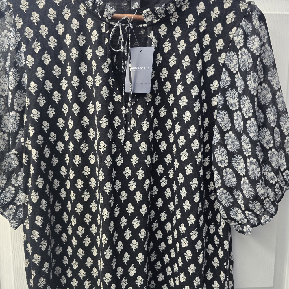 Boho Black & White Print Top by Lucky Brand
